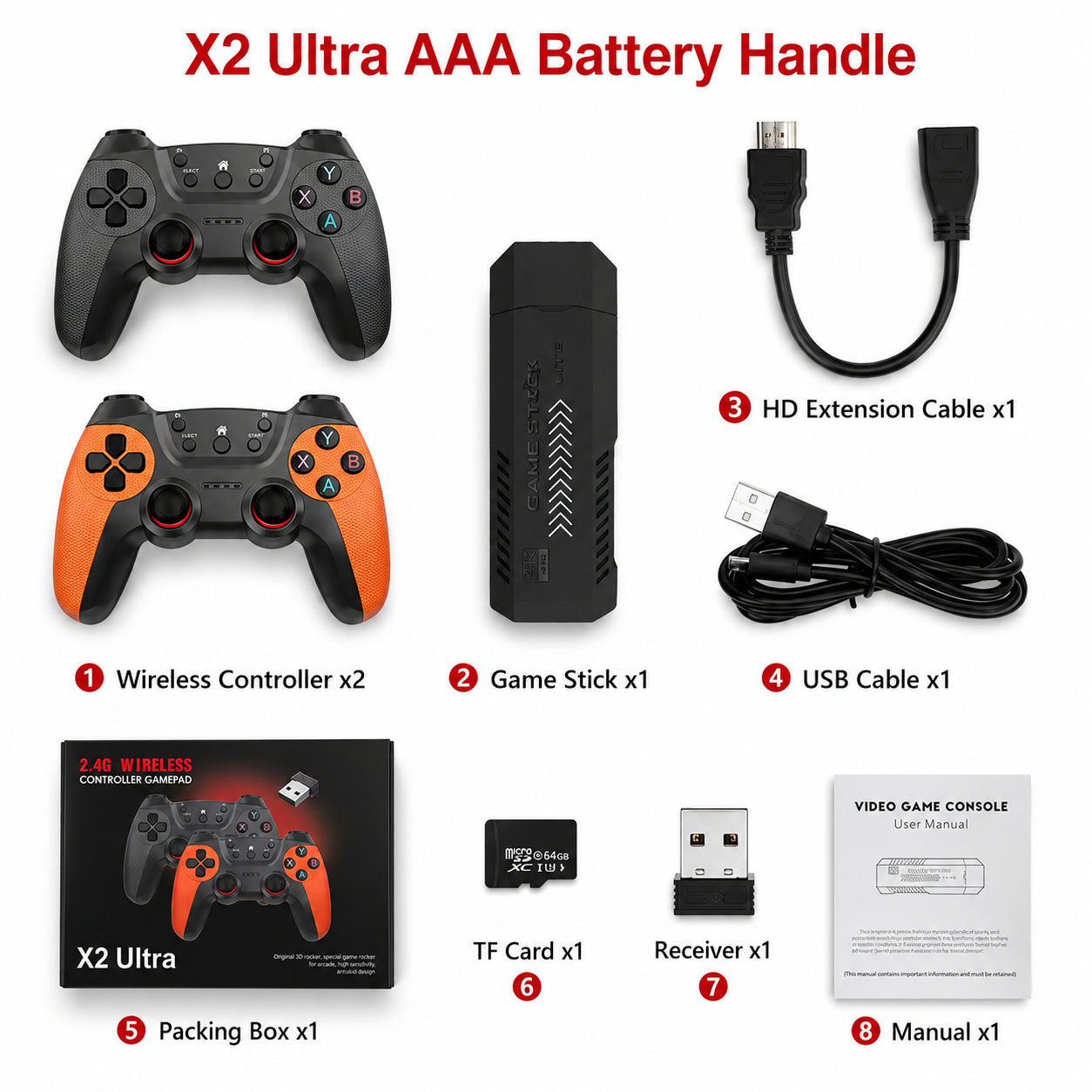X2 Ultra Retro Game Stick + 1 Free Wireless Controllers