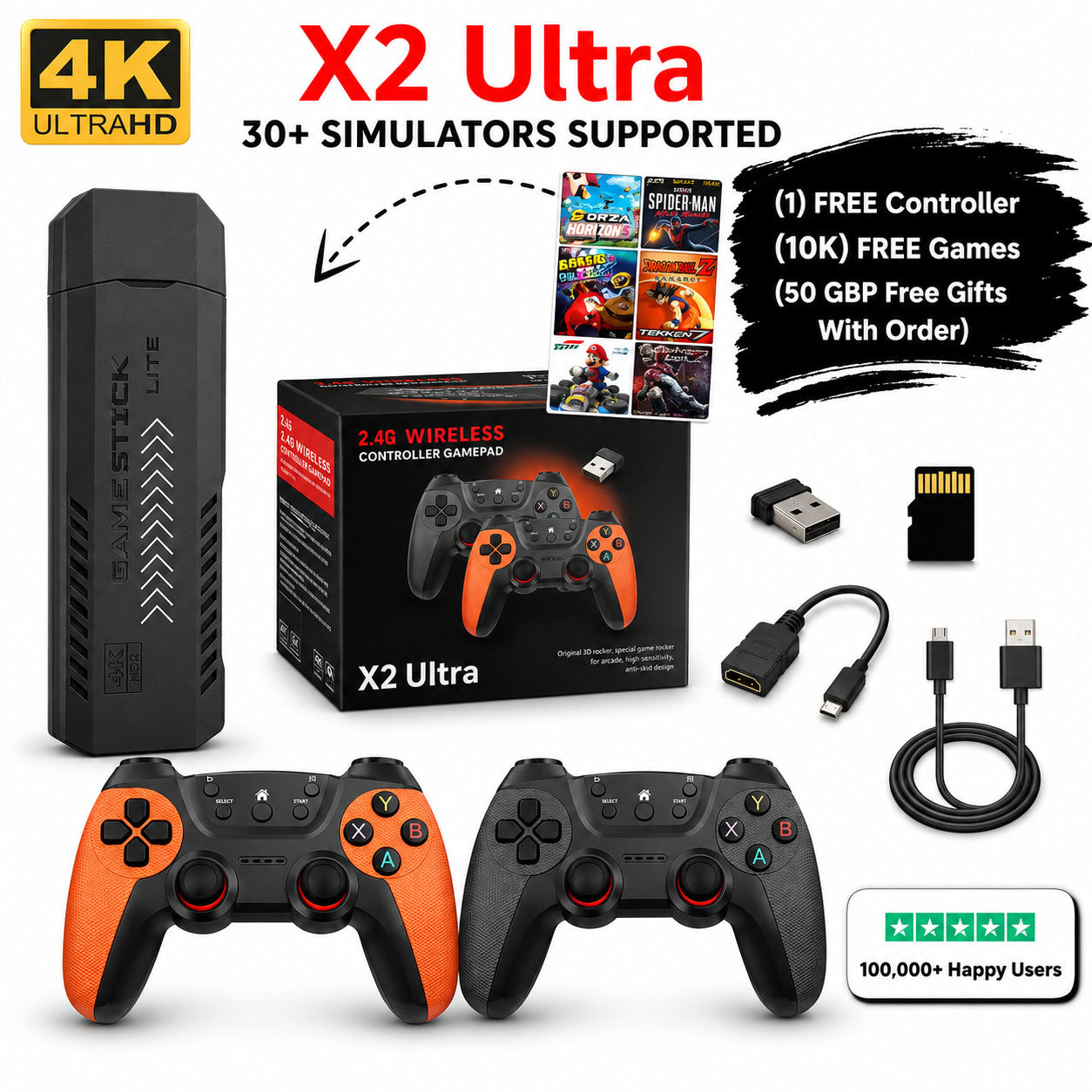 X2 Ultra Retro Game Stick + 1 Free Wireless Controllers